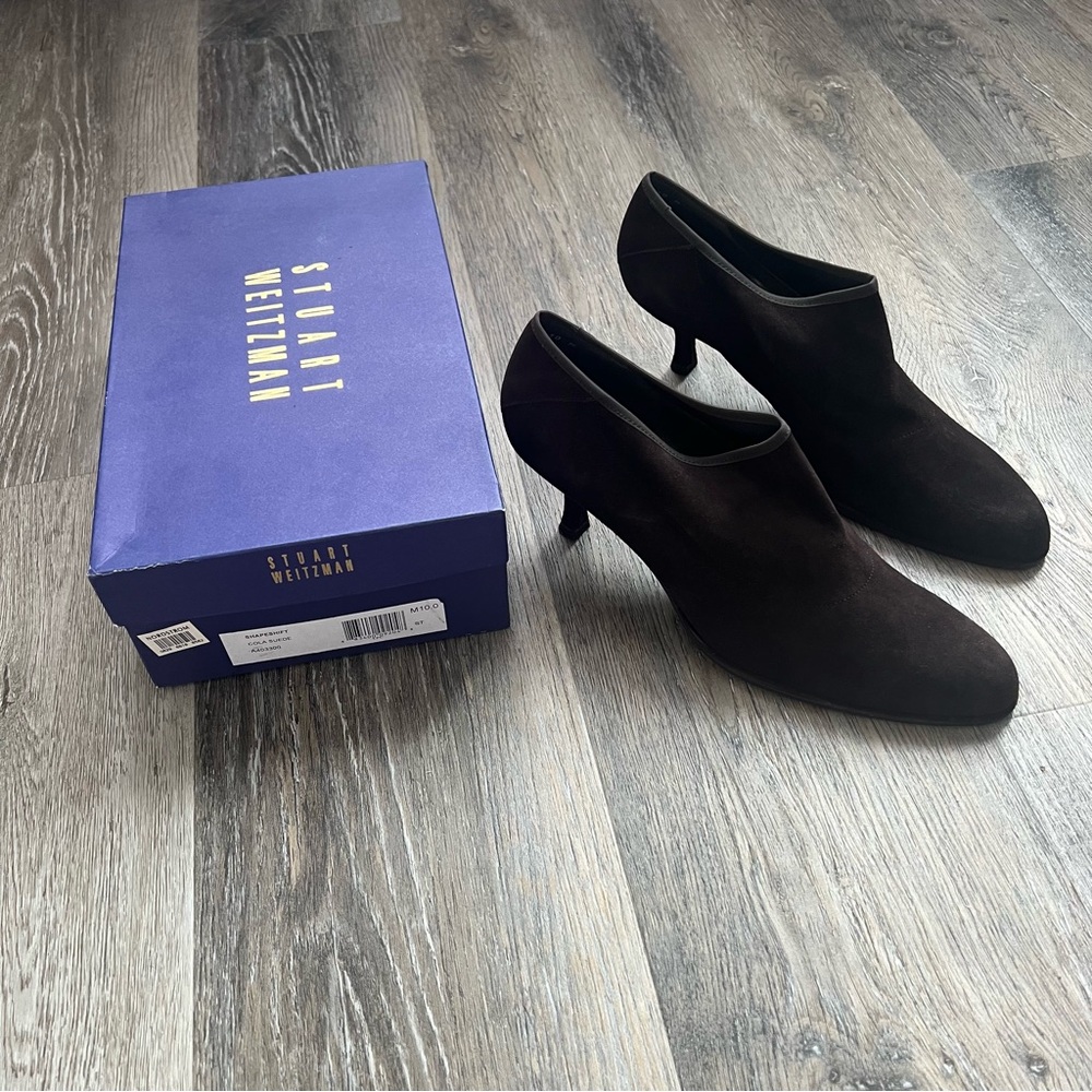 Stuart Weitzman Shapeshifter ankle booties in Cola Suede